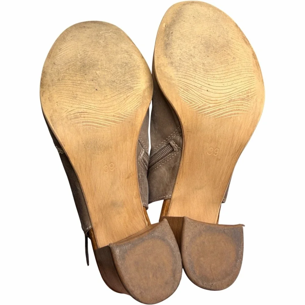 Miz Mooz Summer Leather Peep Toe Block Heel Booties EU 39‎ / US 8.5-9